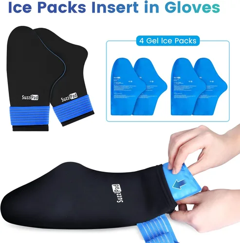 Vista 8 de SuzziPad Ice Pack - Gorro para aliviar el estrés, calcetines de enfriamiento y guantes fríos para neuropatía por quimioterapia, artículos
