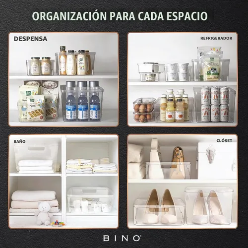 Vista 5 de BINO Contenedores de almacenamiento de plástico, grandes, paquete de 2 de The Lucid Collection, contenedores multiusos, asas integradas, libres