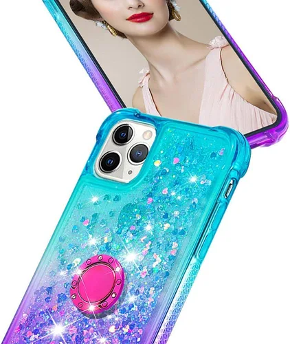 Vista 7 de Asuwish Funda de teléfono para iPhone 11 Pro 5.8 con protector de pantalla y soporte para anillo, brillante, líquido, transparente, híbrida, a
