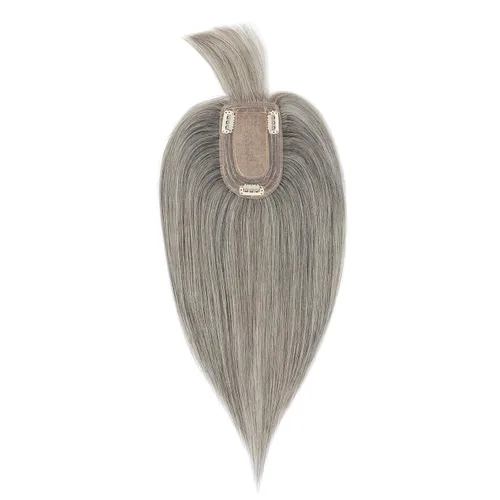 Vista 11 de Elailite Pelucas para mujeres con flequillo, cabello humano real, topper con cabello delgado, 13 cm x 7 cm, base de seda, clip en piezas de cabello