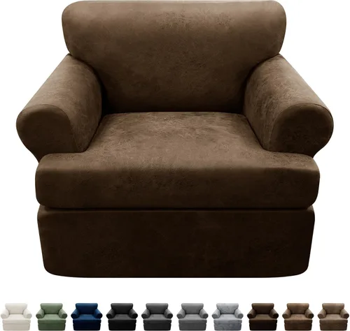 Vista 101 de Fundas para Sillón de 2 Piezas con Cojín en T, Fundas de Aspecto de Cuero para Sofá, Fundas para Sillas, Protector de Muebles Elástico, Funda