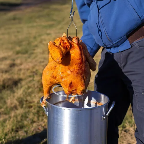 Vista 5 de Onlyfire - Estante para freír pollo y aves de corral con elevador de mango Hook for Deep Fry Pot Grill, Stainless Steel, Vertical Turkey Fryer