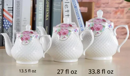 Vista 3 de Pequeña tetera de flores, tetera de cerámica, tetera para uso de 1 persona, 13 oz A-13.5 fl oz