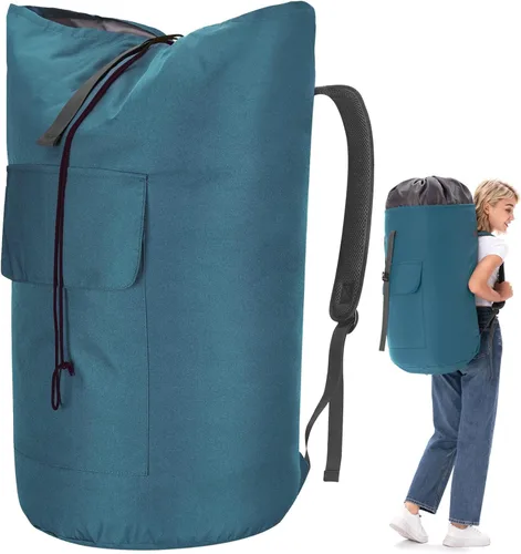 Vista 9 de Mochila para lavandería, 115L, resistente, extra grande, bolsa de ropa sucia con correas para el hombro, bolsa de ropa sucia con cierre de cordón