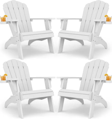 Vista 12 de YEFU Silla Adirondack de gran tamaño con soporte para tazas, silla para fogata de plástico para exteriores, resistente a la intemperie, silla