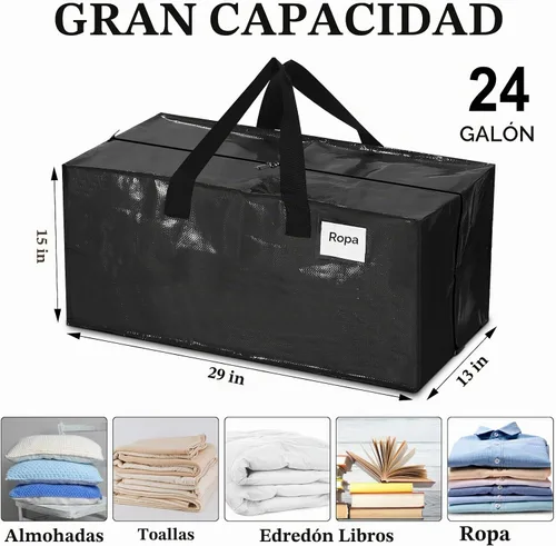 Vista 3 de 4 Piezas Bolsas de Mudanza Grandes con Cremallera y Asas Bolsas de Lona Tipo Duffle Plegables de Almacenamiento Extra Resistentes Extra Grandes Negro