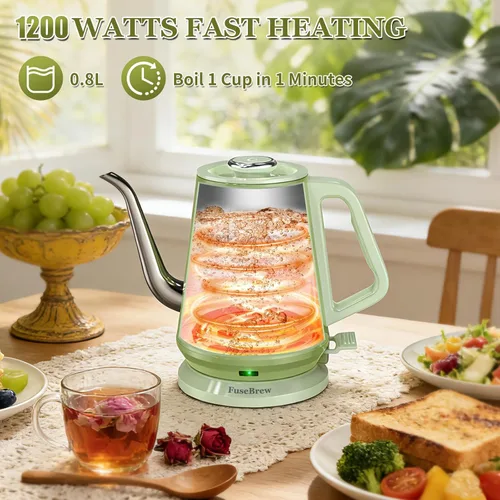 Vista 3 de Hervidor eléctrico de cuello de cisne de 0.8 L, acero inoxidable de ebullición rápida de 1200 W, apagado automático, hervidor de precisión para café