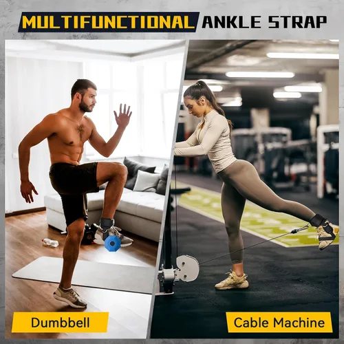 Vista 2 de Correas de tobillo para máquina de mancuernas y cables, accesorio de pie con mancuernas para gimnasio con correa de nailon más larga/junta