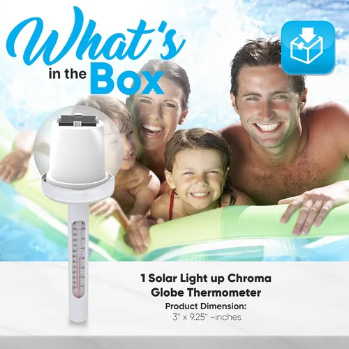Vista 2 de Pyle Termómetro flotante para piscina con luz LED solar – Sensor de temperatura inalámbrico impermeable para bañera de hidromasaje, spa, estanque