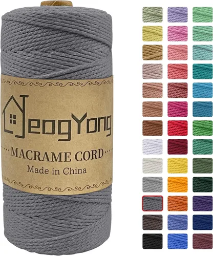 Vista 21 de JeogYong Cuerda de macramé de 0.078 pulgadas x 218 yardas, cuerda de algodón natural torcida de 3 hebras, cuerda de algodón de color para colgar