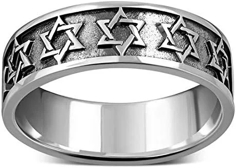Vista 2 de Anillo de plata de ley 925 Judaica estrella de David