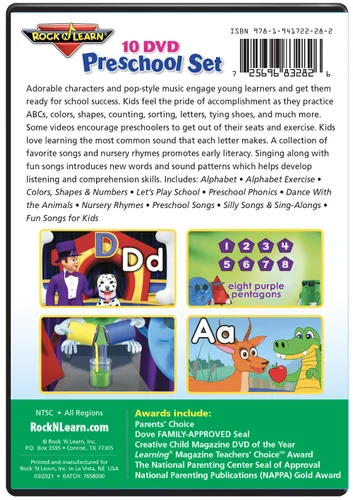 Vista 2 de 10 DVD Preschool Set by Rock N Learn Alphabet Colors Shapes Counting Preschool Phonics Get Ready for School Nursery Rhymes