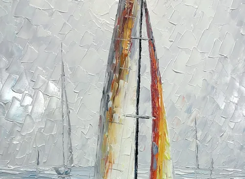 Vista 2 de V-inspire Arte, 24 x 48 pulgadas, moderno marco abstracto pintado a mano, pinturas al óleo, barco de vela en el mar, lienzo acrílico, pintura
