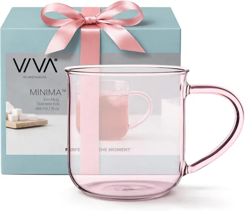 Vista 10 de VIVA Minima Eva - Taza de té de cristal azul con asa, taza grande, 14 oz