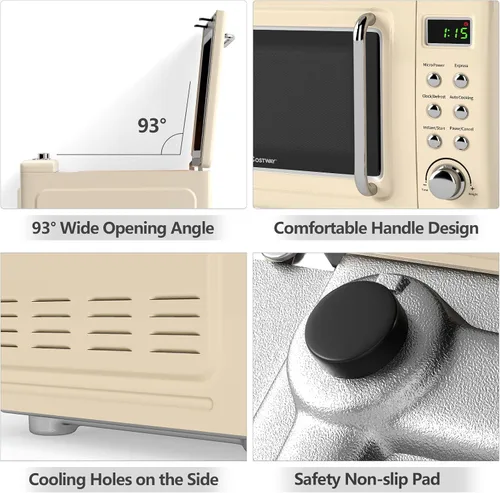 Vista 8 de COSTWAY horno microondas de encimera, 0.7 pies cúbicos, hornos microondas con 5 niveles de micro potencia, función de inicio diferido, plato