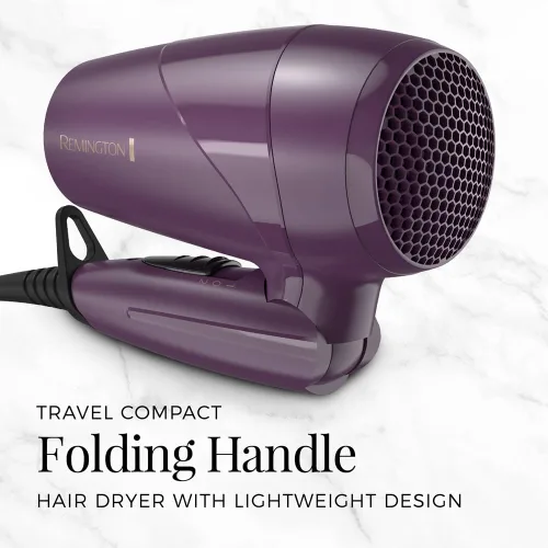 Vista 3 de Remington Secador de pelo de viaje, secadora compacta con mango plegable con doble voltaje, revestimiento de cerámica y tecnología térmica avanzada
