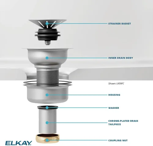 Vista 4 de Elkay LK99FC Deluxe Drain con cuerpo de acero inoxidable tipo 304 para fregaderos de arcilla refractaria