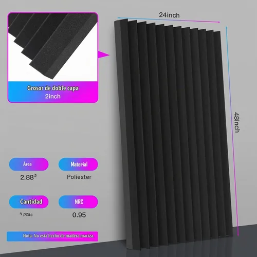 Vista 3 de 4 Pack Sound Proof Foam Panels, 48"×24"×2" Soundproof Wall Panels