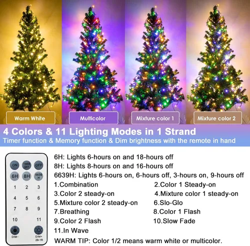 Vista 2 de XUNXMAS Luces de Navidad con 300 luces LED de 108 pies que cambian de color con blanco cálido y multicolor, 11 modos, impermeable, conectable, tira