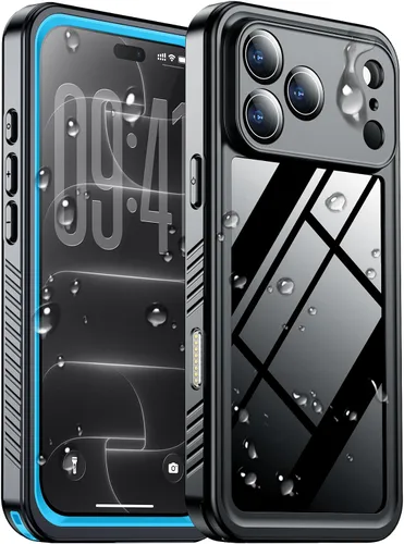 Vista 45 de SPIDERCASE Funda impermeable para iPhone 16 Pro, color negro y transparente Negro / transparente