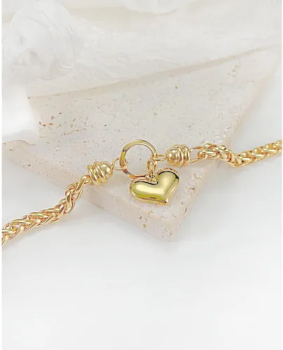 Vista 3 de BG&WLing Pulsera chapada en oro de 14 quilates con dije de corazón para mujer, acero inoxidable, cadena de corazón, pulsera de oro duradera