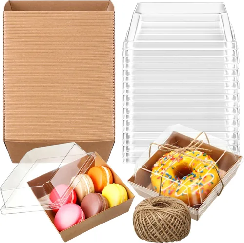 Vista 13 de Jetec Paquete de 50 Cajas de Charcutería con Tapas Transparentes y Cuerda de 4 Pulgadas Cajas Desechables Cuadradas para Postres con Tapas para Negro