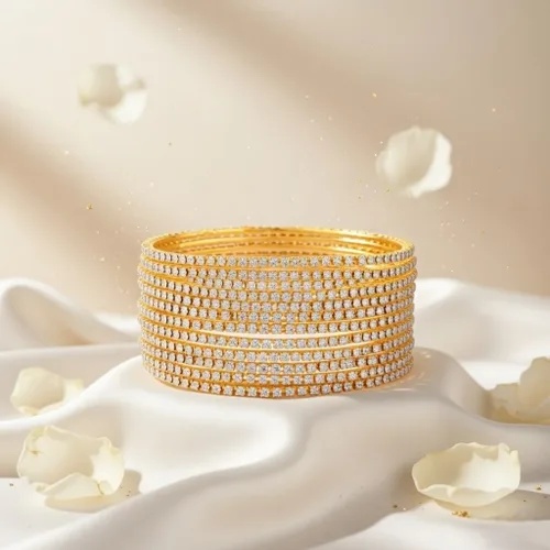 Vista 2 de Efulgenz - Brazalete con estrás indio de cristal CZ, brazalete nupcial de Bollywood para joyería de mujer Dorado