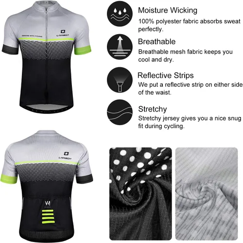 Vista 5 de Camiseta de ciclismo para hombre, ajustada, transpirable, de secado rápido, de alta elasticidad, camiseta de ciclismo