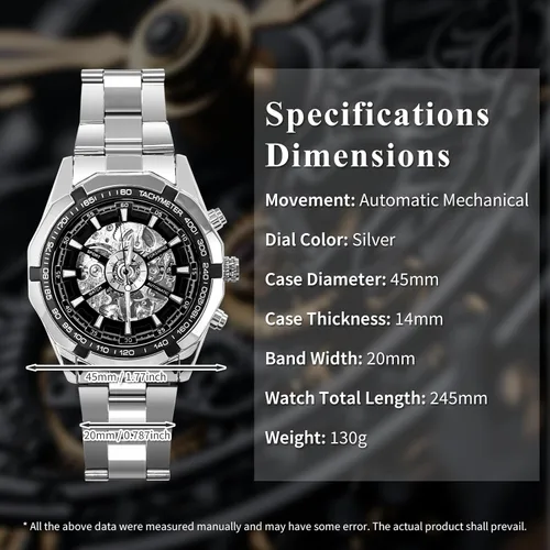 Vista 4 de Gute Relojes para hombre, esqueleto mecánico, de acero inoxidable, impermeable, automático, reloj de pulsera steampunk con esfera X de lujo