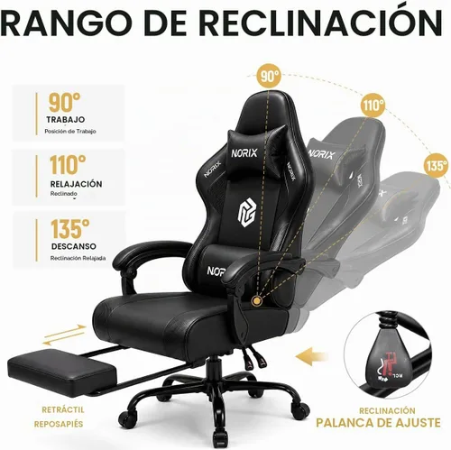 Vista 7 de Silla de juegos para adultos, silla de juegos para jugadores, silla de PC Negro