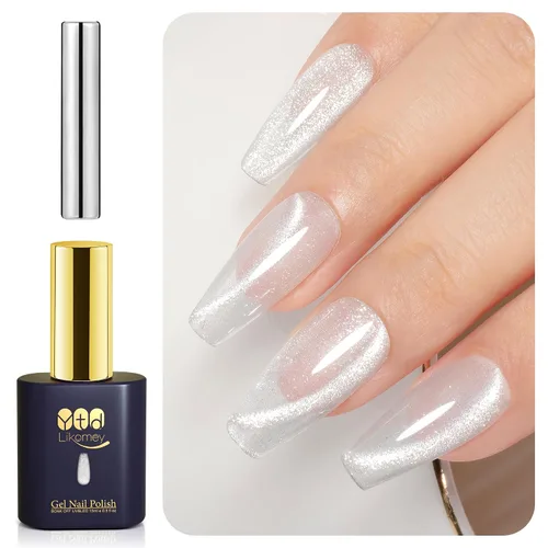 Vista 48 de YTD Likomey - Juego de esmaltes de uñas de gel de ojo de gato, 8 colores con purpurina magnética de cristal, borgoña, rojo, negro, verde, ciruela