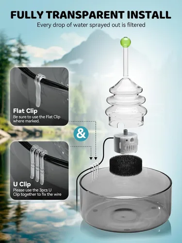 Vista 4 de Fuente de agua para gatos totalmente de vidrio, fuente para mascotas de vidrio de 3.2L/108oz con luz LED, dispensador automático de agua para gatos