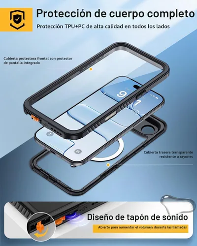 Vista 6 de Lanhiem - Funda magnética para iPhone 17 Air impermeable, protector de pantalla integrado y protección de cámara, [compatible con MagSafe] carcasa