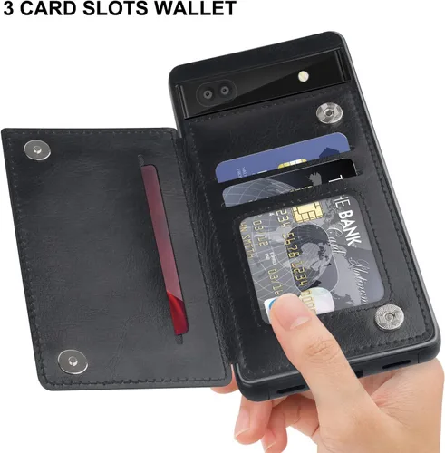 Vista 2 de Bizzib para Google Pixel 6A Funda de cuero tipo cartera con tarjetero, cubierta tipo libro con pata de pie, cierre magnético, funda protectora a