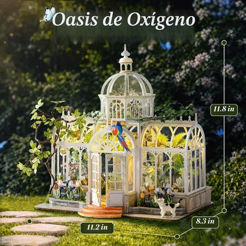 Vista 2 de Rolife Greenhouse Miniature House Kit with LED Light