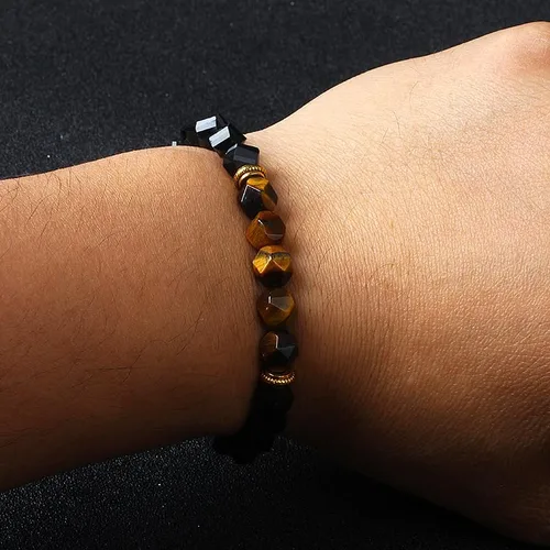 Vista 3 de Yantinos Facted Natural Obsidian Hematite Tiger Eye Beads Pulseras Hombres para Protección Magnética de la Salud Mujeres Alma Joyería Pulsera Hombre