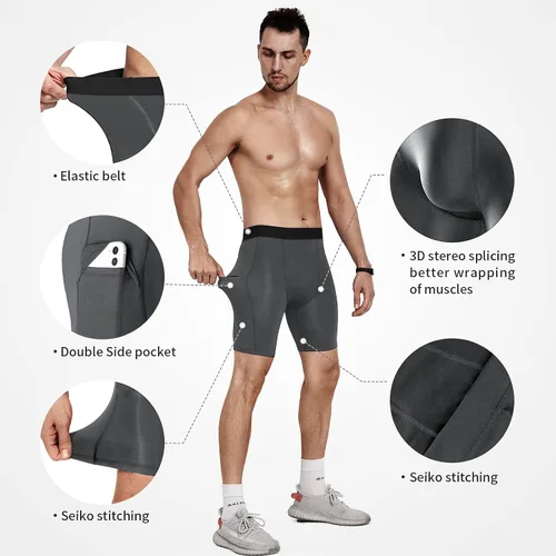 Vista 3 de Niksa Pantalones cortos de compresión para hombre, paquete de 3 unidades, ropa interior de compresión para hombre, pantalones cortos deportivos