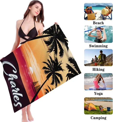 Vista 5 de Toallas de playa personalizadas para niños y adultos, toallas de microfibra personalizadas sin arena para playa, toalla de piscina de secado rápido