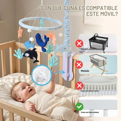 Vista 5 de Ocean Baby Mobile para cuna, cuna móvil con música, criaturas marinas