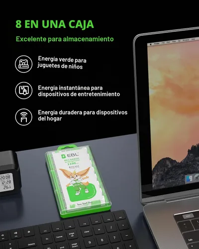 Vista 8 de EBL Paquete de 8 baterías recargables AAA NiMH AAA Baterías AAA Tecnología