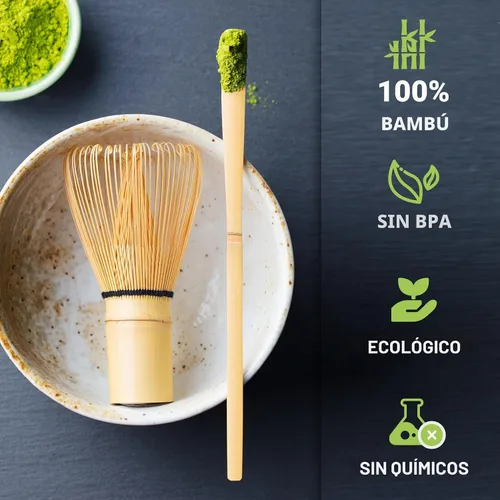 Vista 2 de SHONMISEN Juego de Batidor de Bambú Matcha - Batidor de Matcha (Chasen), Soporte para Batidor (Blanco), Colador, Cuchara para Té y Cuchara de Té