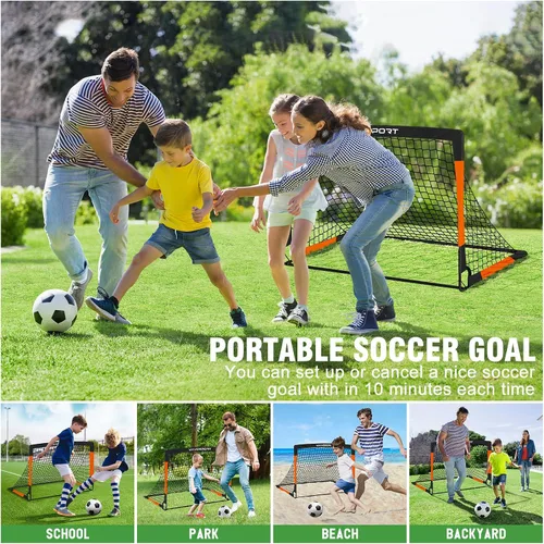 Vista 6 de VAVOSPORT Juego de porterías de fútbol para niños para patio trasero, 2 redes portátiles de 4 x 3 / 6 x 4 pies, mini equipo de entrenamiento