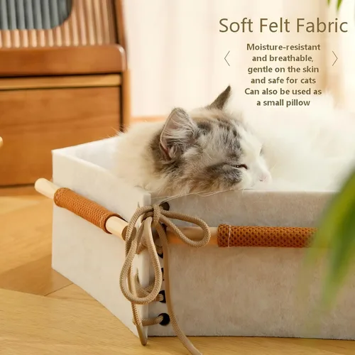 Vista 6 de General Cat Bed, Handwoven Cat Basket with Removable Swing Mat & Play Rope