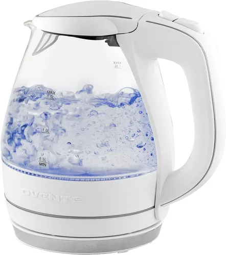 Vista 2 de Ovente Hervidor eléctrico de vidrio, 1.5 litros de vidrio de borosilicato sin BPA, calentador de encimera de ebullición rápida y hervidor eléctrico