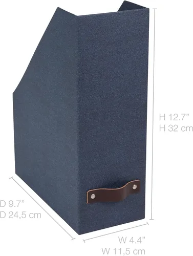 Vista 2 de Bigso Estelle - Caja de almacenamiento vertical de fibra de fibra de lona Revista y organizador para papeles con mango de cuero Soporte