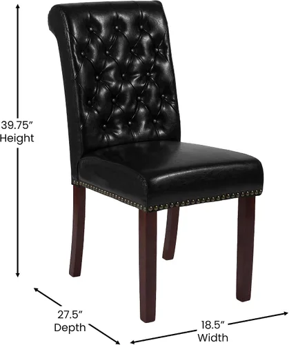 Vista 2 de BizChair Silla Parsons LeatherSoft negra con respaldo enrollado y ribete de uñas