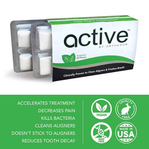 Vista 8 de Active Orthodontic - Goma de mascar para aparatos ortopédicos y alineadores transparentes, refresca el aliento, paquete de 8, 160