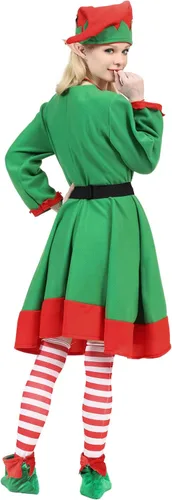 Vista 6 de JLFMYD 13 piezas de disfraz de elfo de Navidad para mujer, accesorio de elfo de Navidad, disfraz de elfo, vestido de mujer