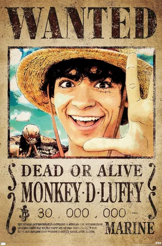 Vista 13 de Trends International Netflix One Piece - Póster de pared de Luffy Wanted, 22.4 pulgadas de largo x 14.7 pulgadas, versión enmarcada en blanco