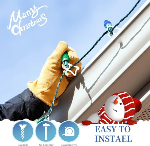 Vista 8 de Clips de luz navideños, clips de luz de Navidad, ganchos de canaleta para colgar al aire libre para decoración de Navidad, cadena de luces